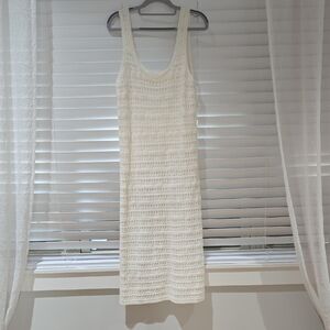 Old Navy Cream Crochet Midi Tank Dress